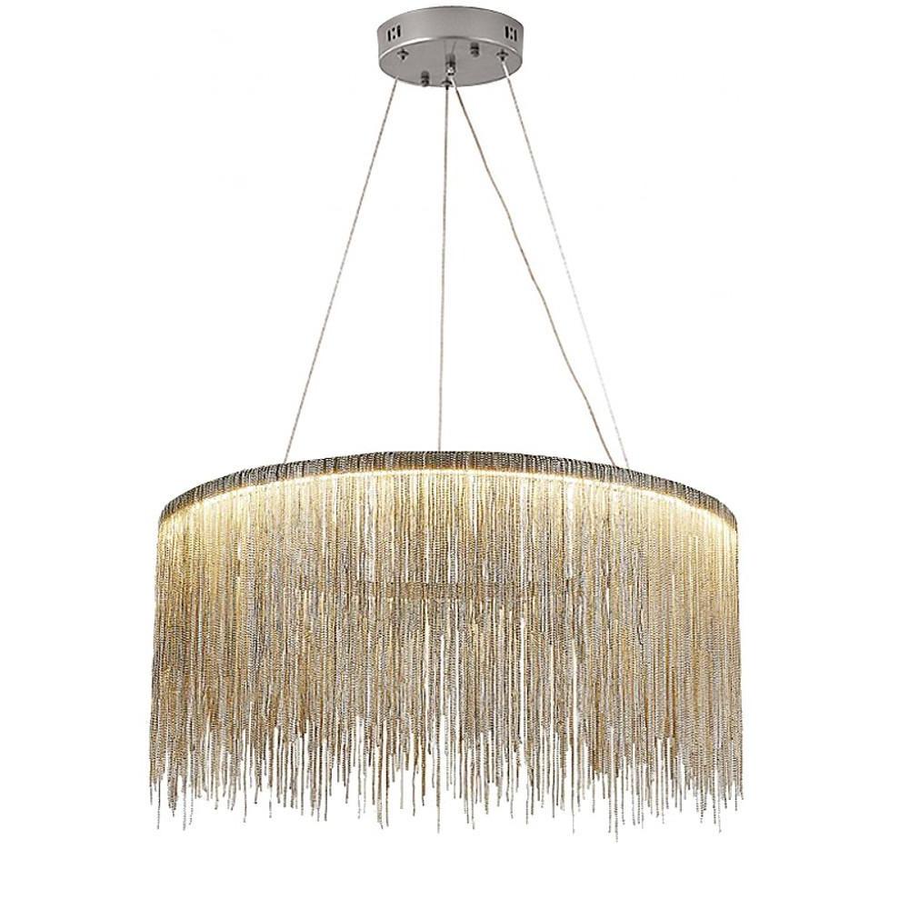 Modern Drum Chandelier with Metal Fringe Shade - LED Pendant Light