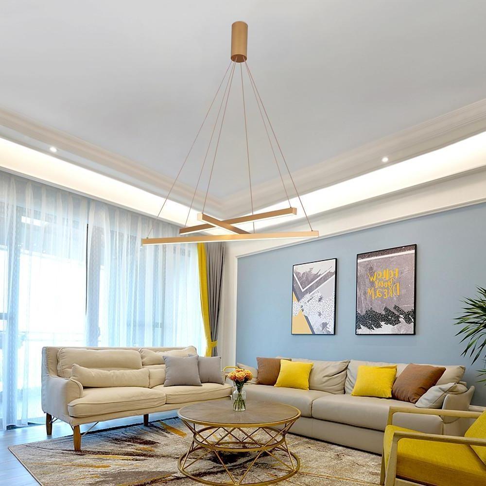 Modern Linear Chandelier – 3-Light Gold Aluminum Ceiling Light