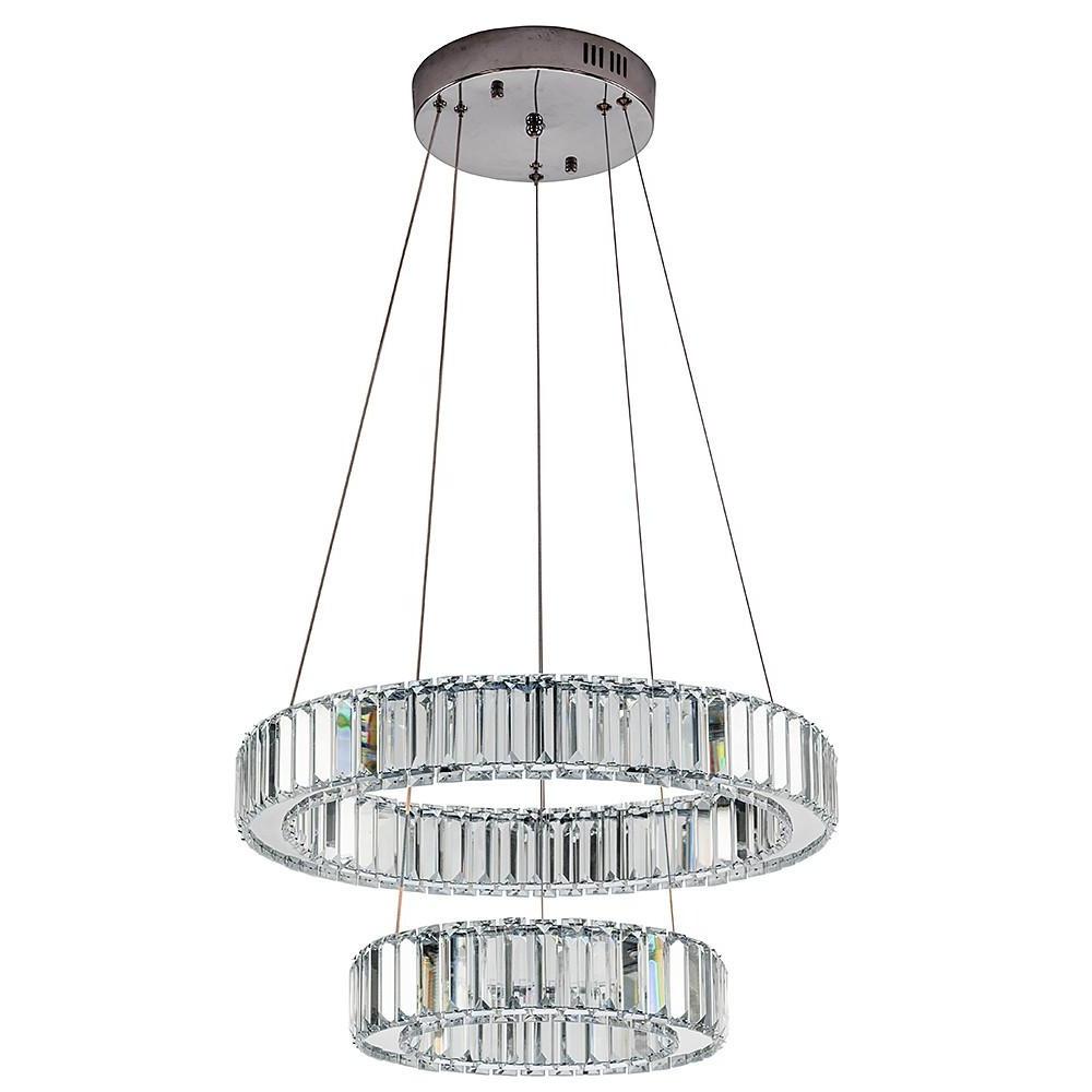 Modern Crystal Steel LED Chandelier with Dual Ring Design