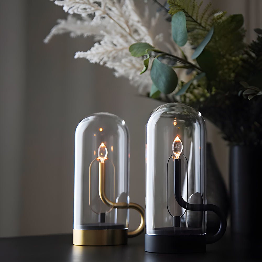 Glass Dome LED Candle Table Lamp - Cordless Rechargeable Accent Light
