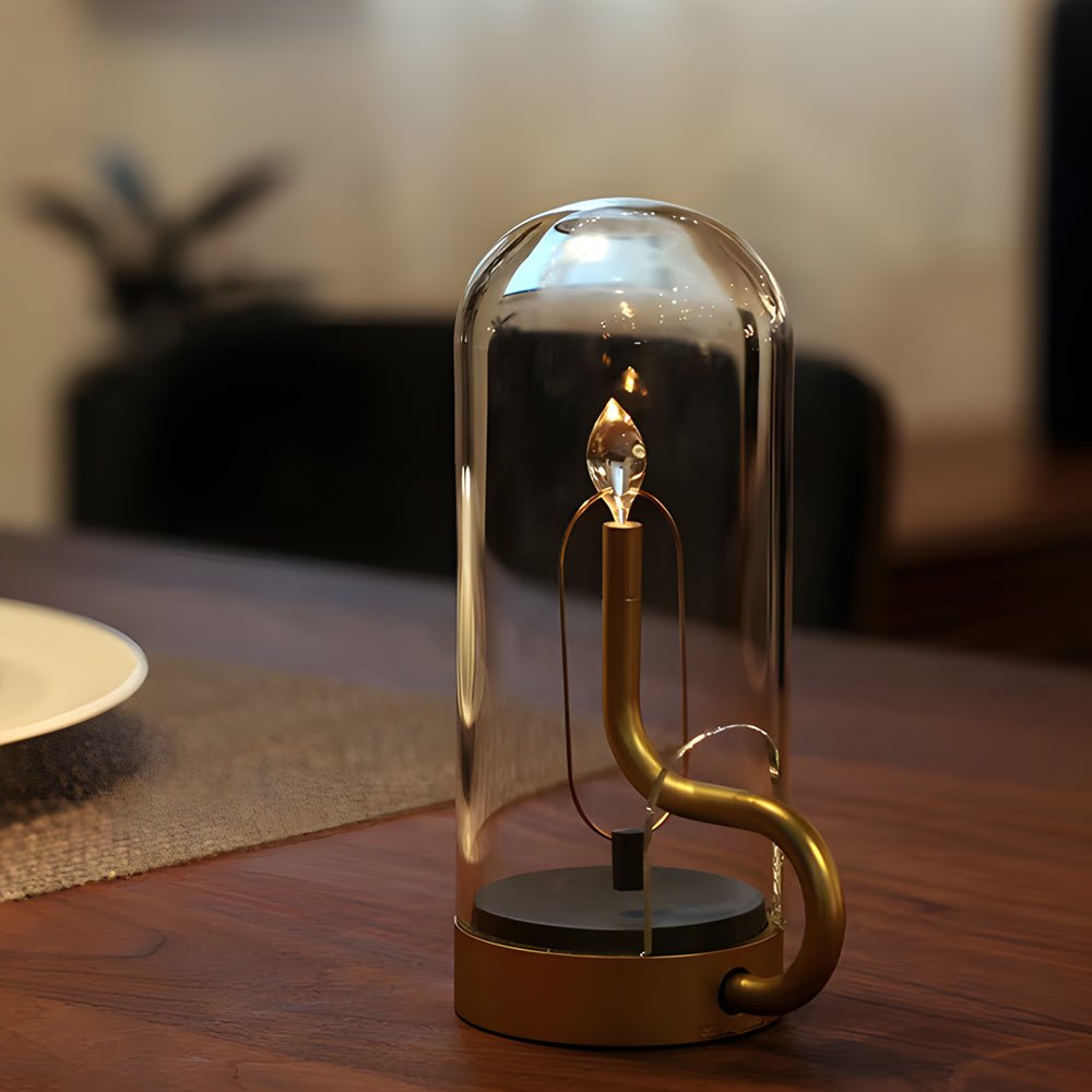 Glass Dome LED Candle Table Lamp - Cordless Rechargeable Accent Light