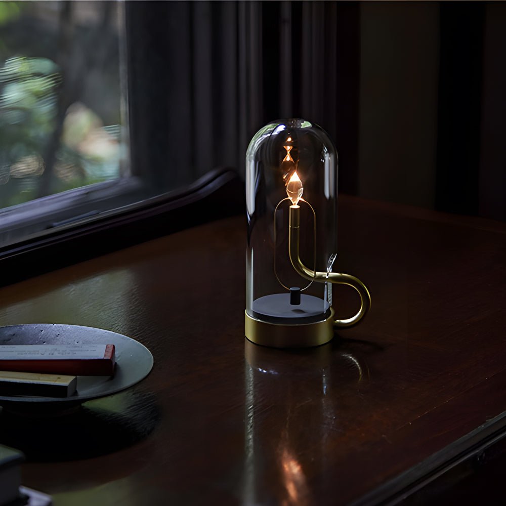 Glass Dome LED Candle Table Lamp - Cordless Rechargeable Accent Light