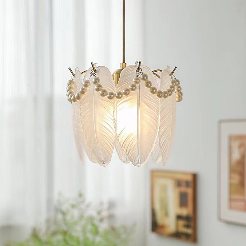 Glass Pendant Light with Pearl Fringe - Modern French Chandelier