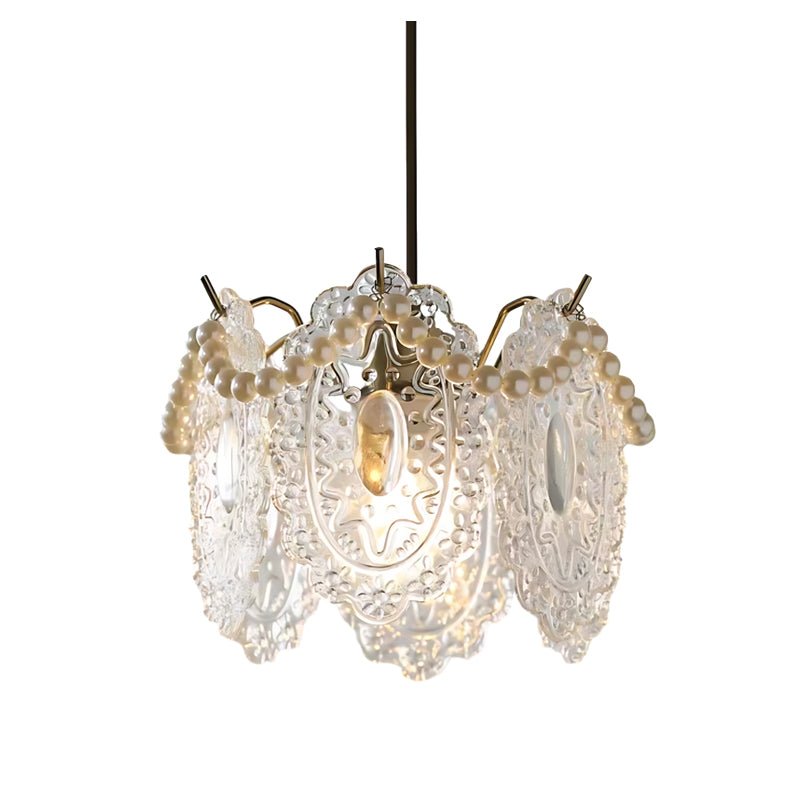 Glass Pendant Light with Pearl Fringe - Modern French Chandelier