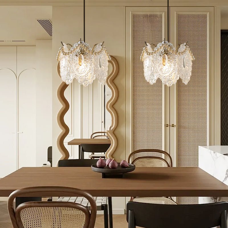 Glass Pendant Light with Pearl Fringe - Modern French Chandelier