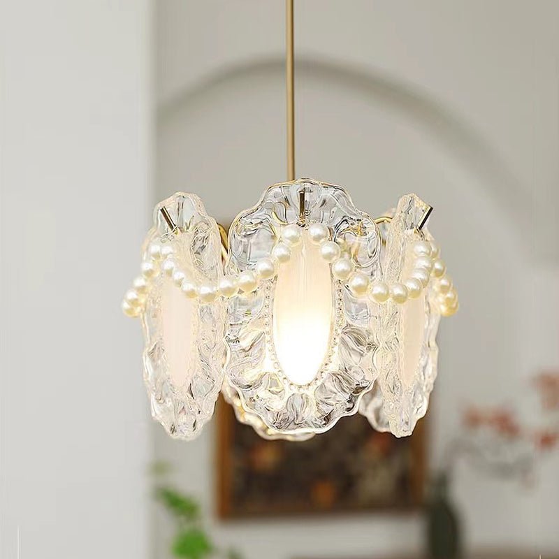 Glass Pendant Light with Pearl Fringe - Modern French Chandelier