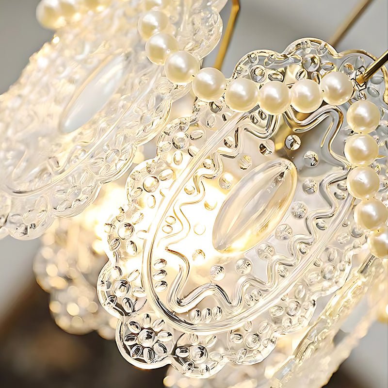 Glass Pendant Light with Pearl Fringe - Modern French Chandelier