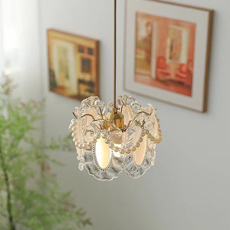Glass Pendant Light with Pearl Fringe - Modern French Chandelier