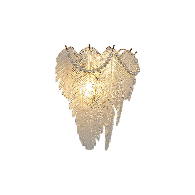 Glass Leaf Wall Sconce with Pearl Tassels – 3-Step Dimming LED