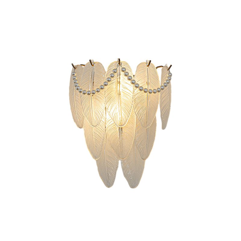 Glass Leaf Wall Sconce with Pearl Tassels – 3-Step Dimming LED