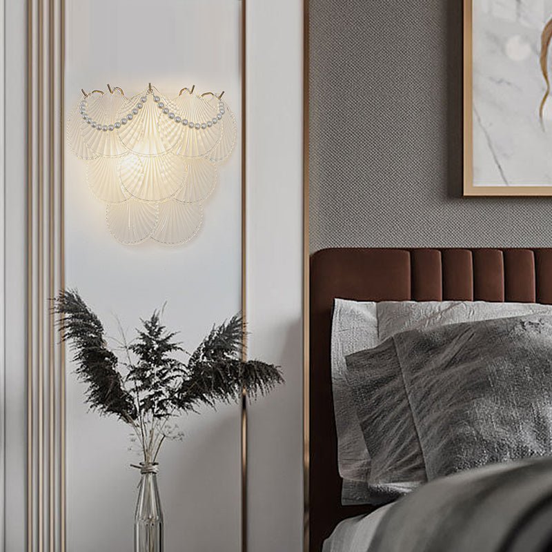 Glass Leaf Wall Sconce with Pearl Tassels – 3-Step Dimming LED