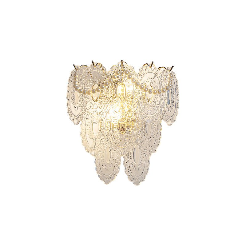 Glass Leaf Wall Sconce with Pearl Tassels – 3-Step Dimming LED