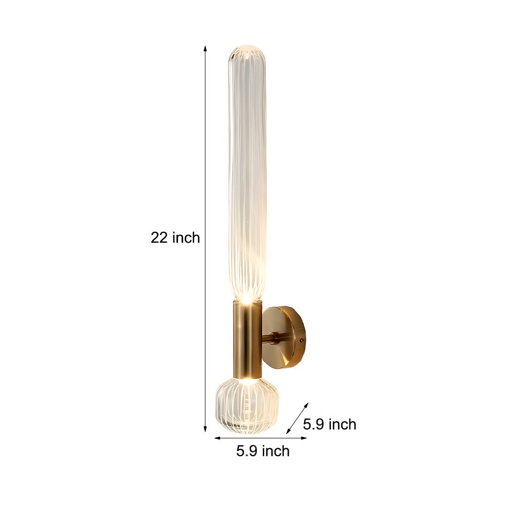 Glass Tube Wall Sconce - Modern Up Down Light Fixture Gold