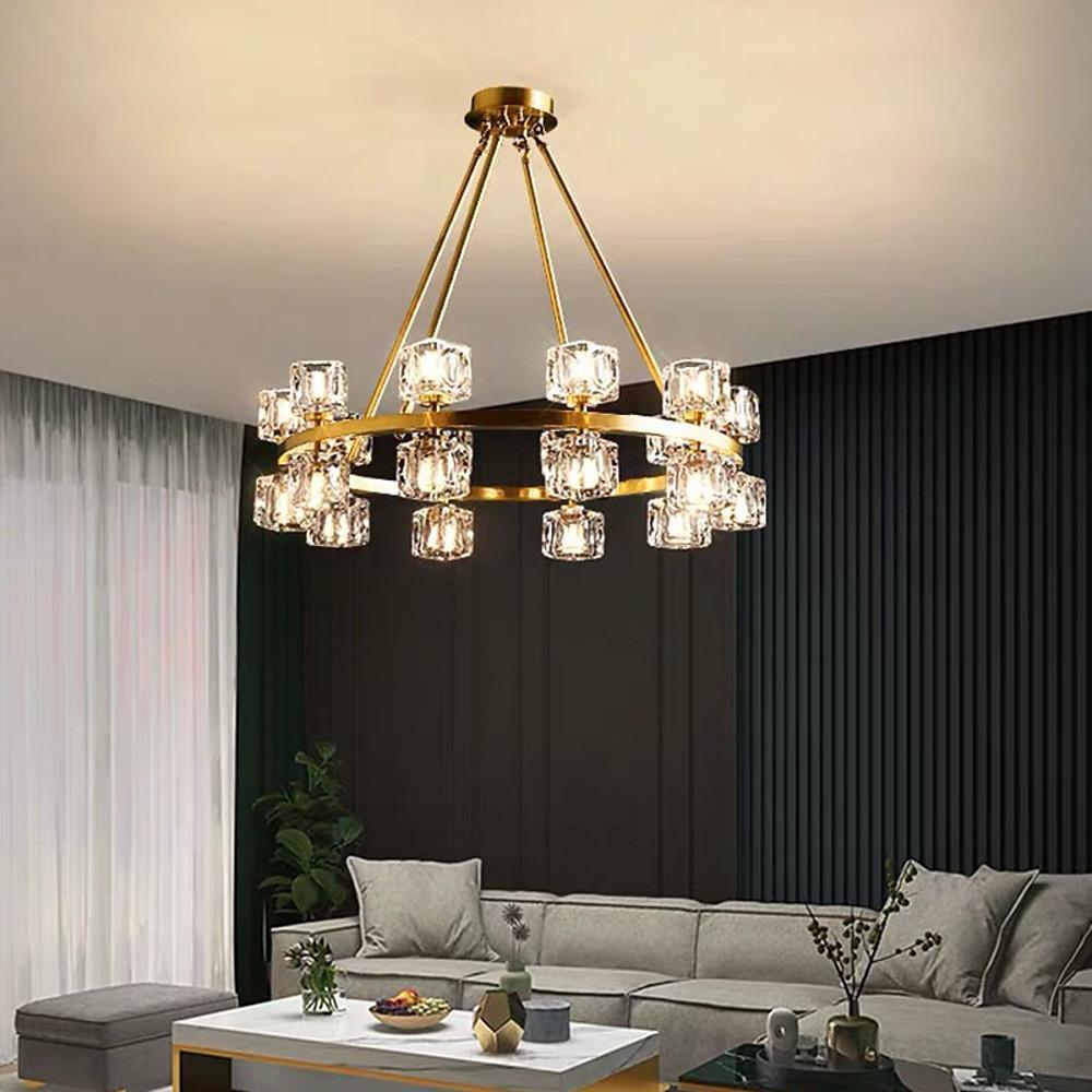Crystal Spotlight Chandelier with Gold Brass Finish & LED Lights