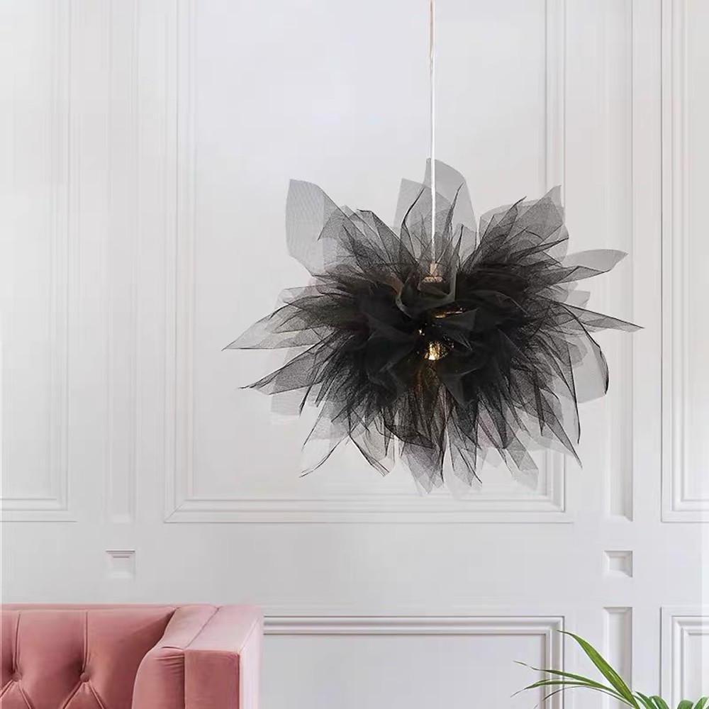 20'' Fabric Flower Pendant Light Modern Electroplated Metal LED