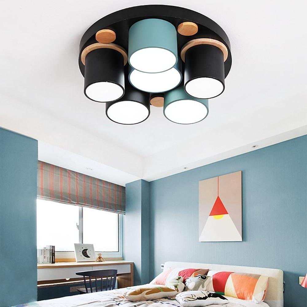 Modern Cylindrical Semi Flush Mount LED Ceiling Light - Metal & PVC