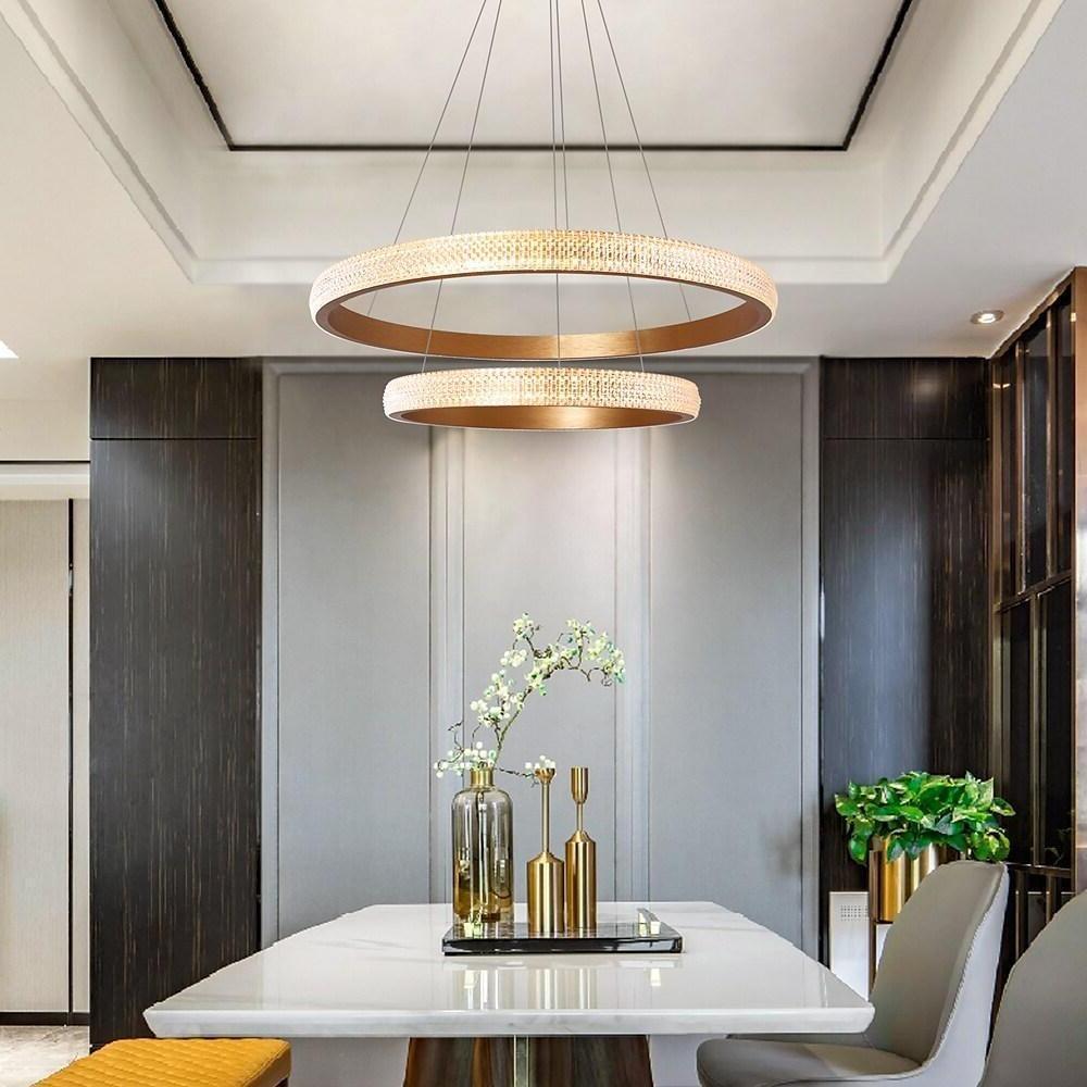 Modern Circle LED Chandelier Aluminum Acrylic Dining Room Light