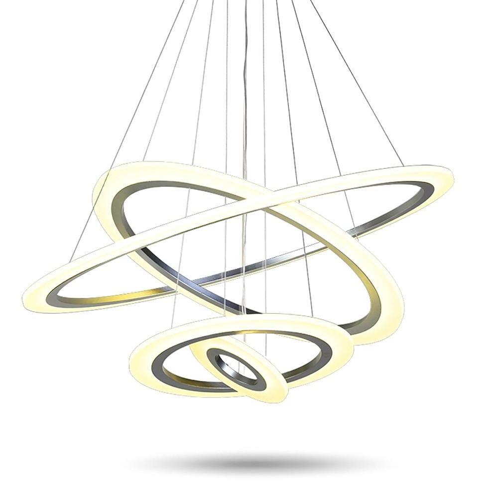 Adjustable 4-Ring LED Modern Pendant Chandelier – Metal & Acrylic