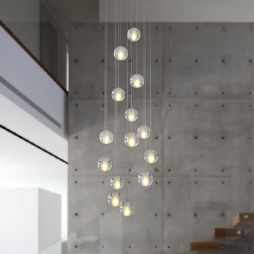 Modern Crystal Chandelier 14 LED Adjustable Height Pendant Light