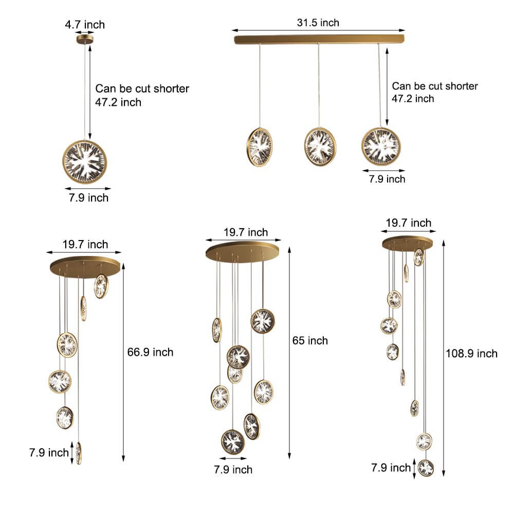 Modern Crystal Staircase Chandelier with Gold Finish