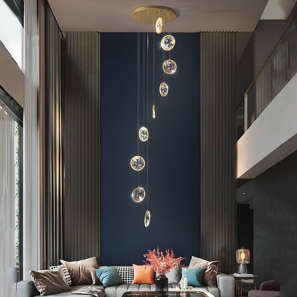 Modern Crystal Staircase Chandelier with Gold Finish