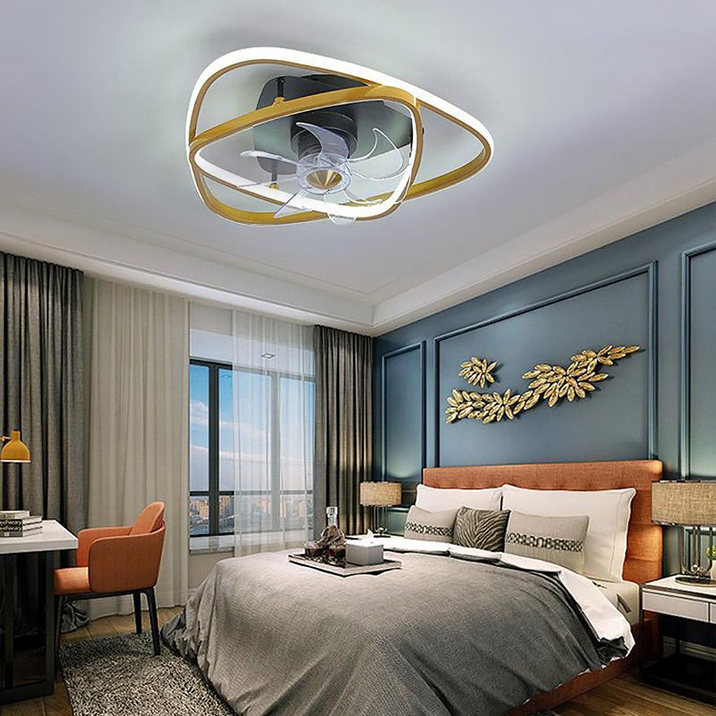 Gold Industrial Flush Mount LED Ceiling Fan with Remote Control