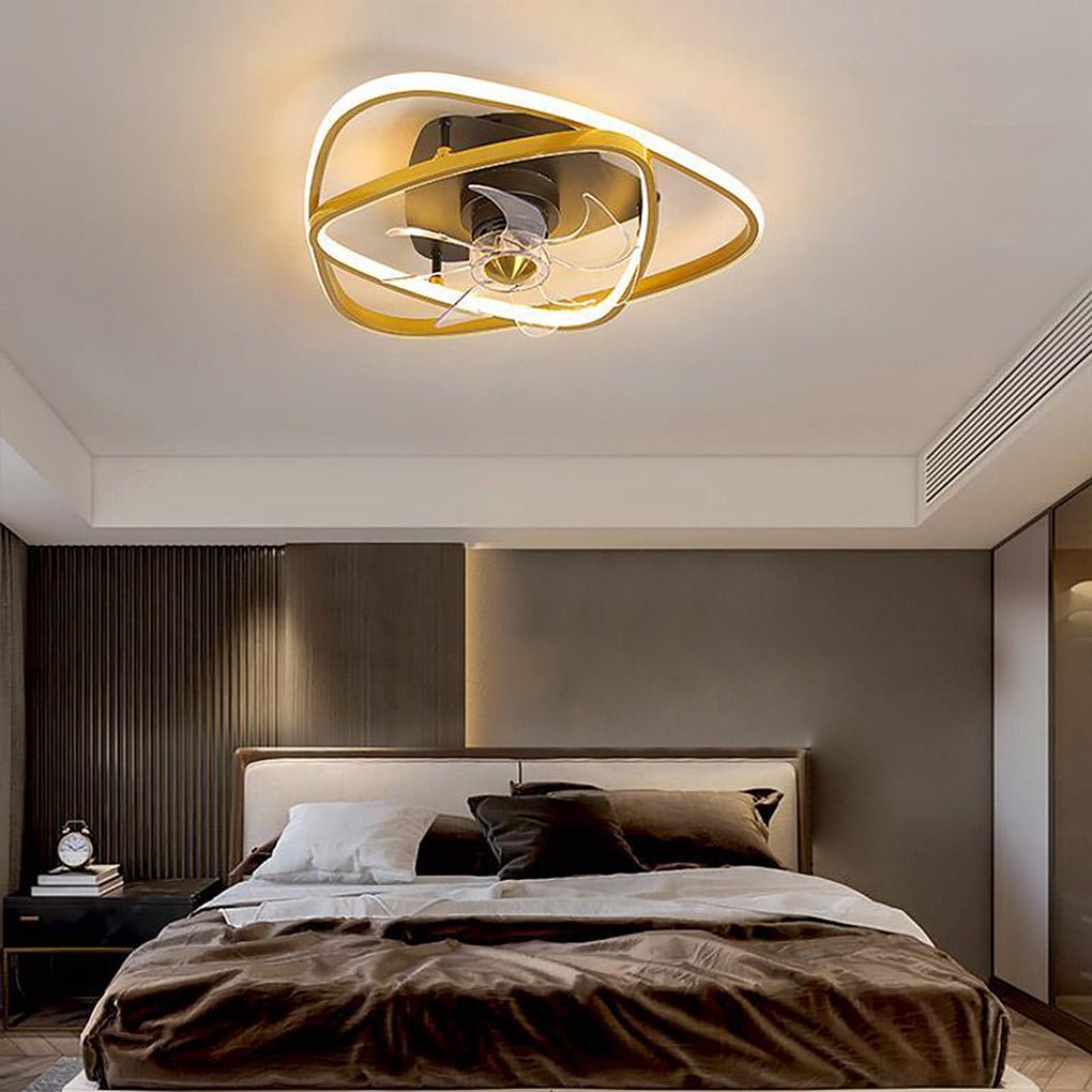 Gold Industrial Flush Mount LED Ceiling Fan with Remote Control