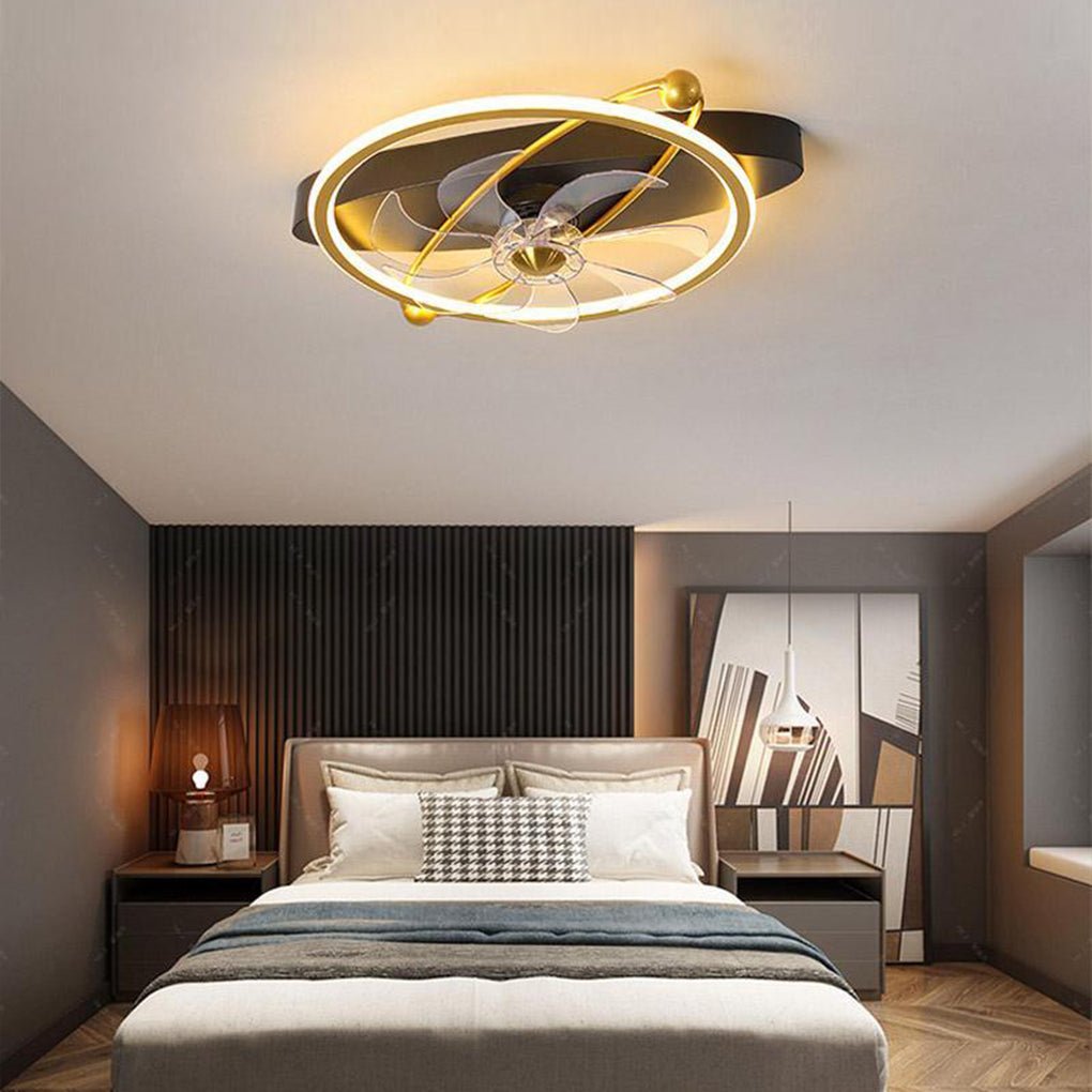 Gold Industrial Flush Mount LED Ceiling Fan with Remote Control