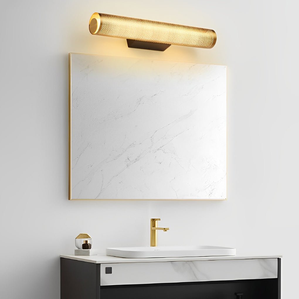 Gold Perforated Cylindrical Bathroom Vanity Light – Modern Mesh