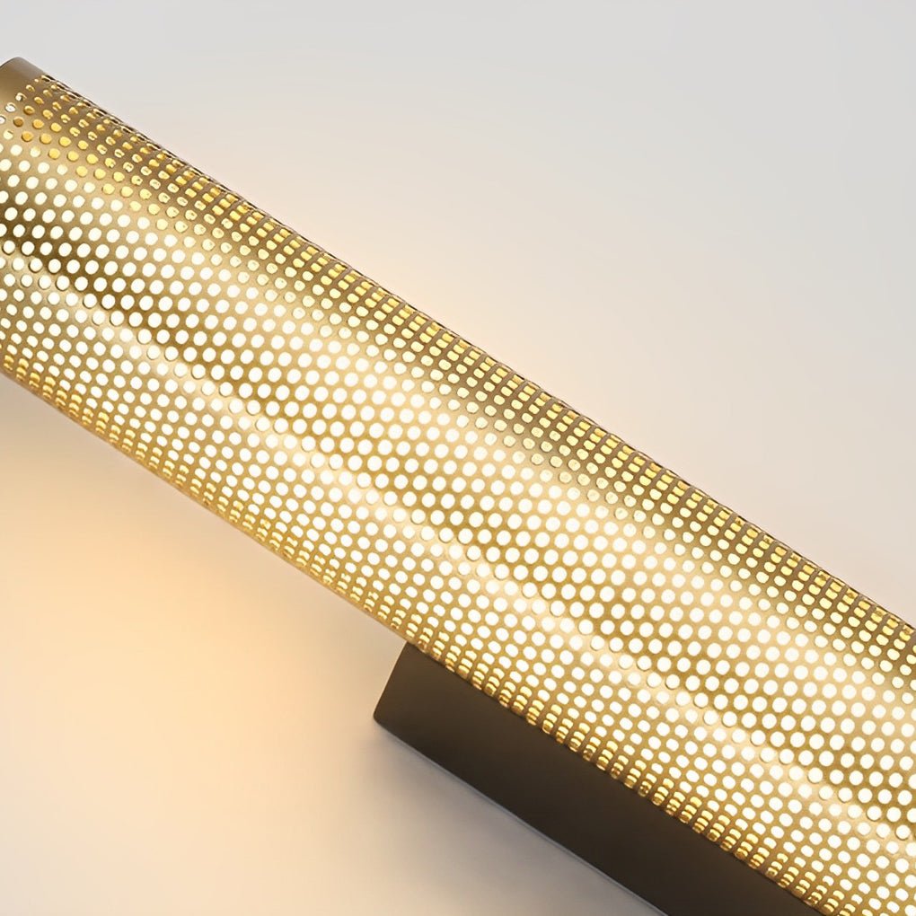 Gold Perforated Cylindrical Bathroom Vanity Light – Modern Mesh