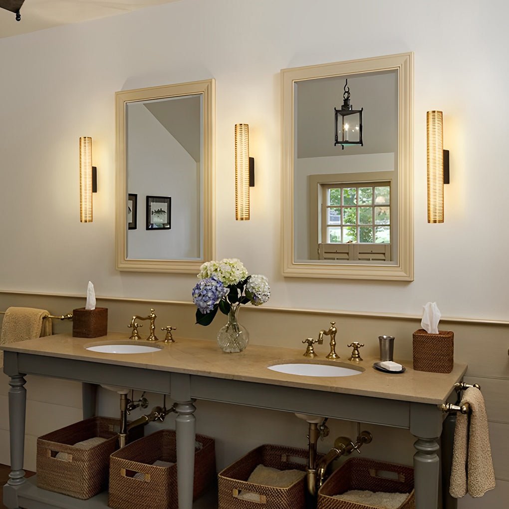 Gold Perforated Cylindrical Bathroom Vanity Light – Modern Mesh