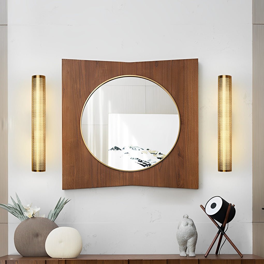 Gold Perforated Cylindrical Bathroom Vanity Light – Modern Mesh