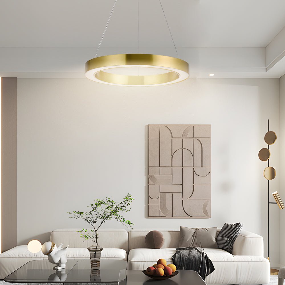 Modern Ring Pendant Light - Champagne Gold LED Acrylic Ceiling