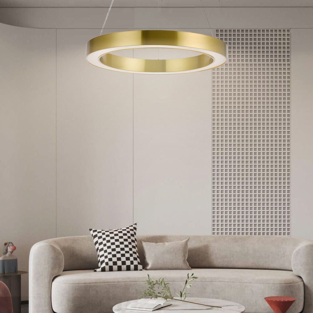 Modern Ring Pendant Light - Champagne Gold LED Acrylic Ceiling