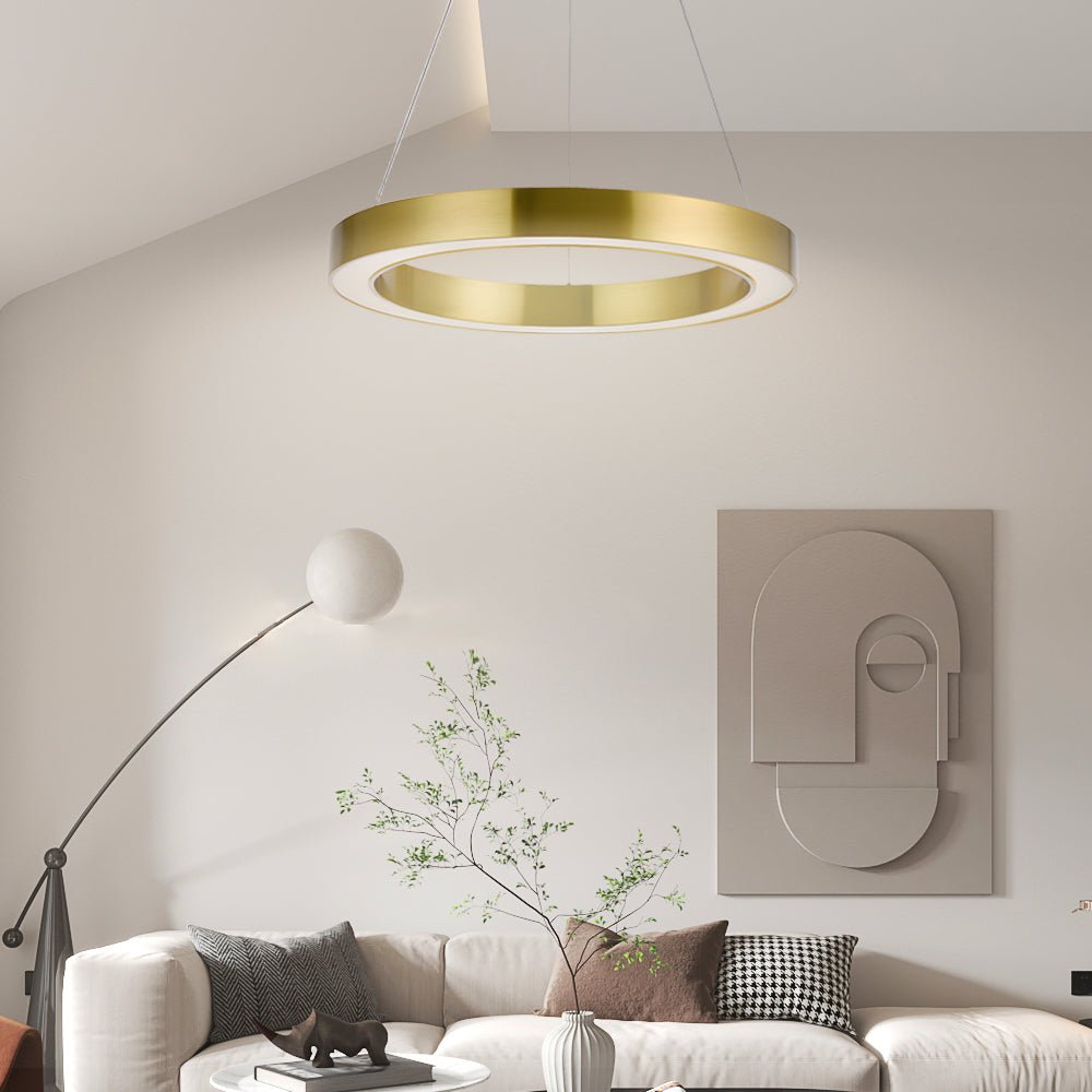 Modern Ring Pendant Light - Champagne Gold LED Acrylic Ceiling