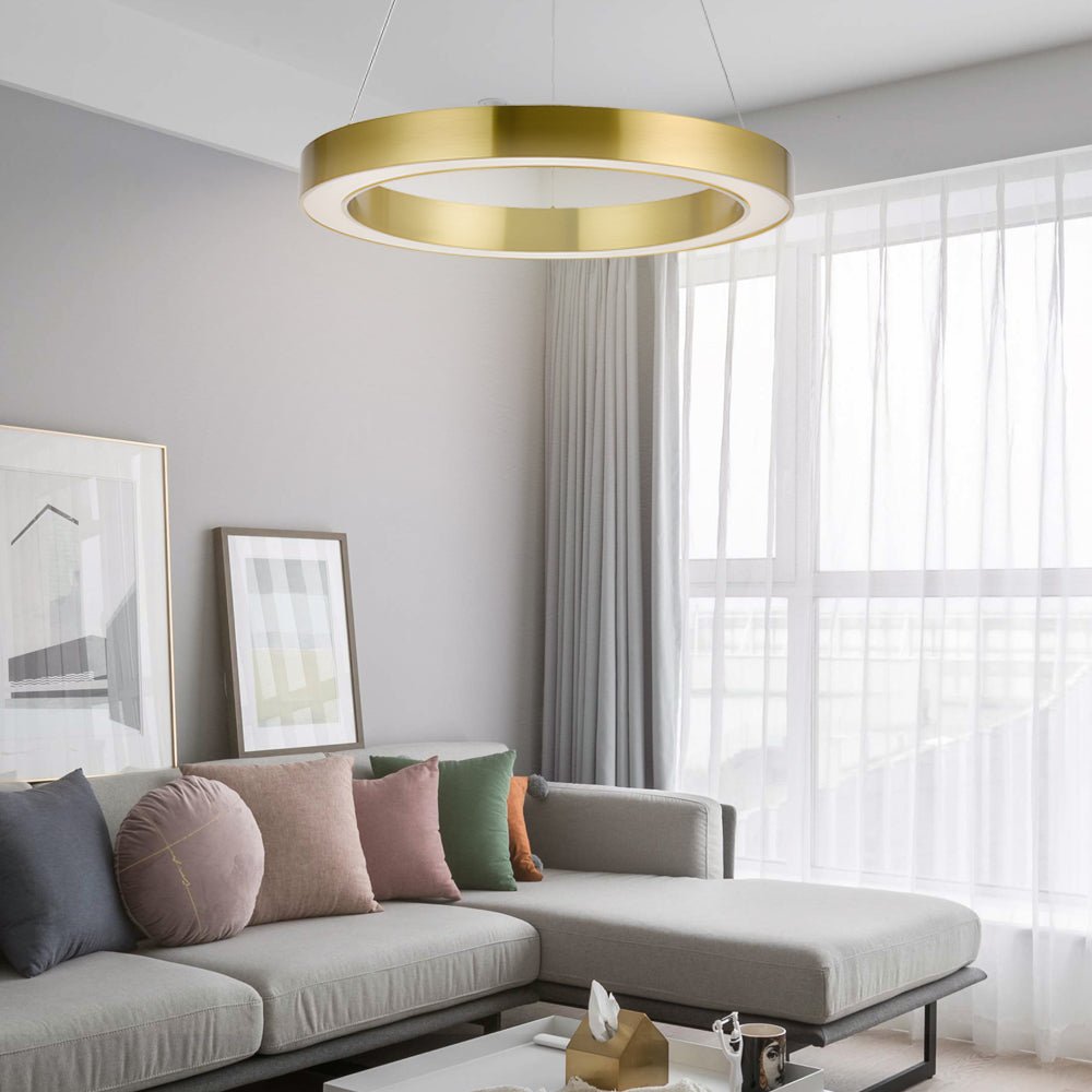 Modern Ring Pendant Light - Champagne Gold LED Acrylic Ceiling