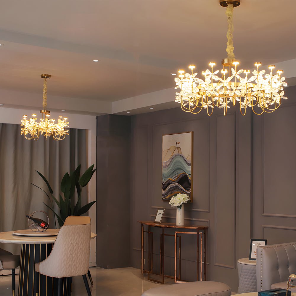 24-Light Crystal Flower Chandelier with Gold Finish