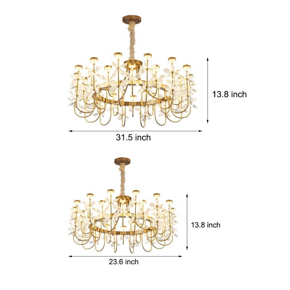 24-Light Crystal Flower Chandelier with Gold Finish