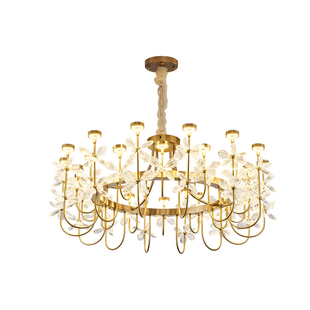 24-Light Crystal Flower Chandelier with Gold Finish