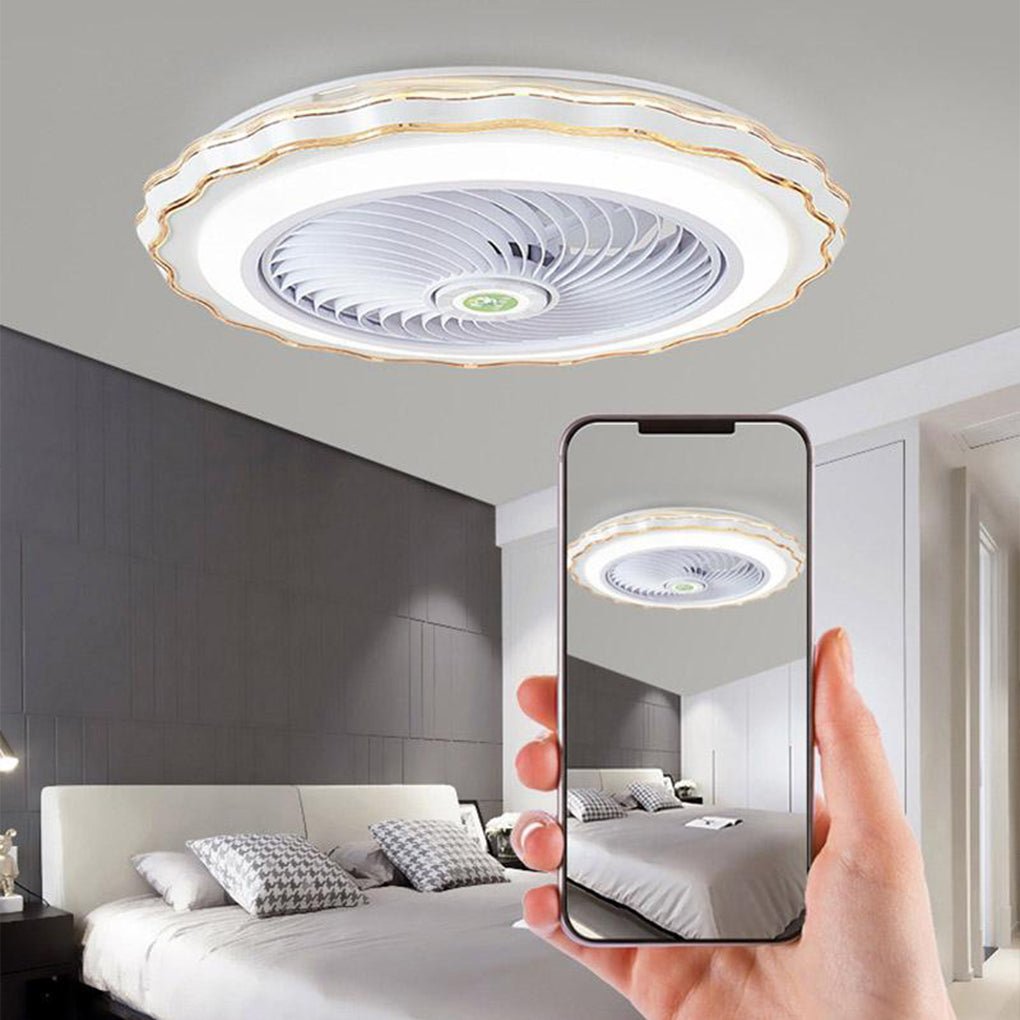 Crown-Shaped Bladeless Ceiling Fan with Light & Remote - Gold White