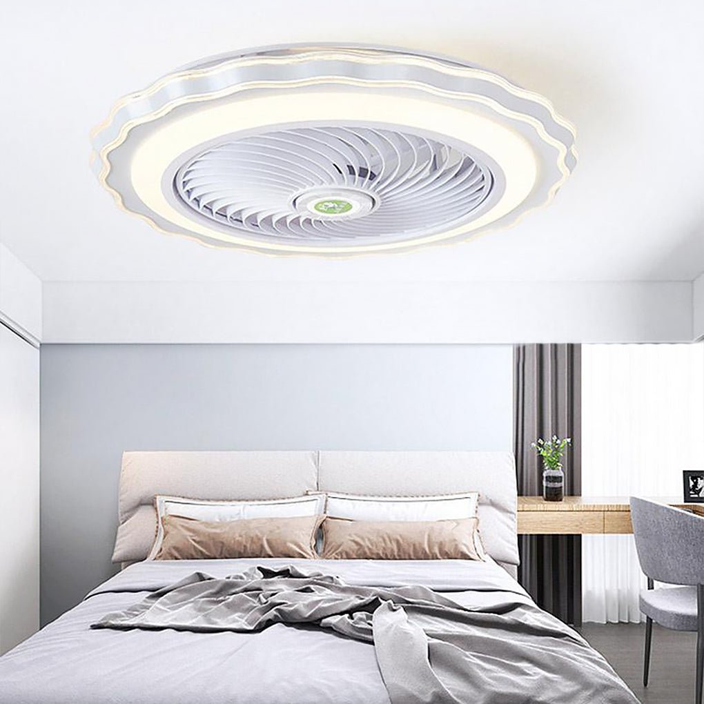 Crown-Shaped Bladeless Ceiling Fan with Light & Remote - Gold White