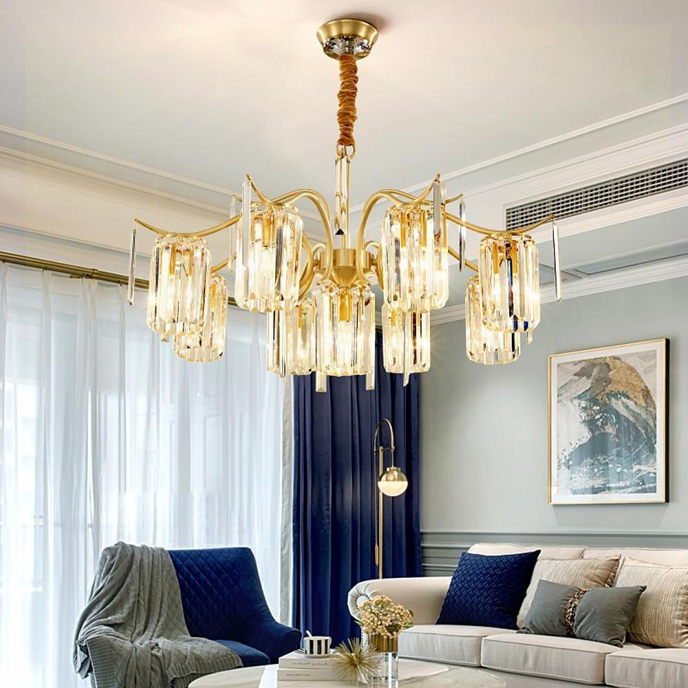 Crystal Chandelier Gold Copper Finish LED Ambient Lighting