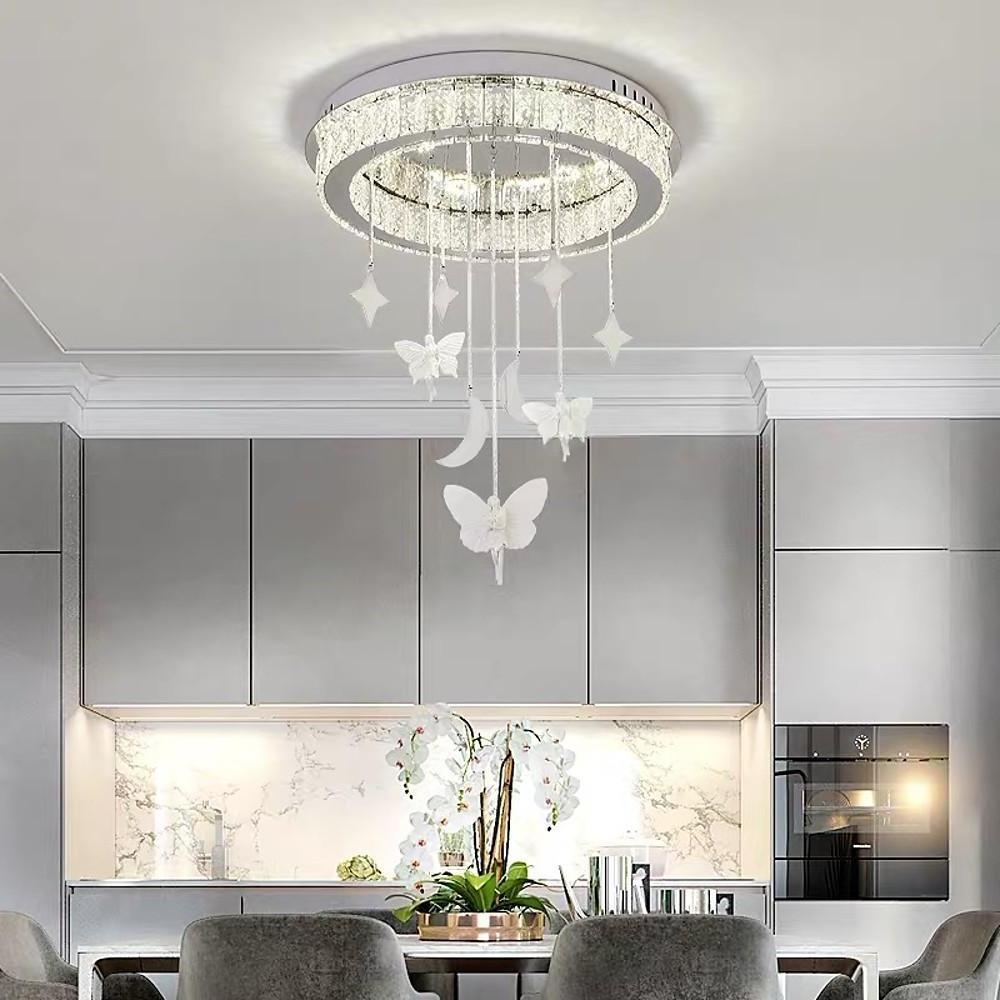 Crystal Flush Mount Chandelier - Modern Electroplated Stainless Steel