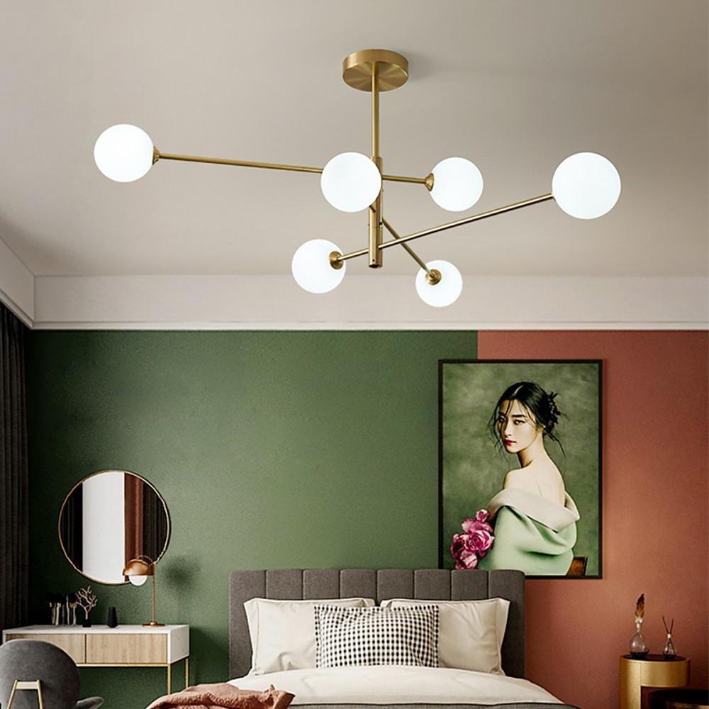 6-Light Sputnik Glass Chandelier Gold Electroplated Modern Ceiling