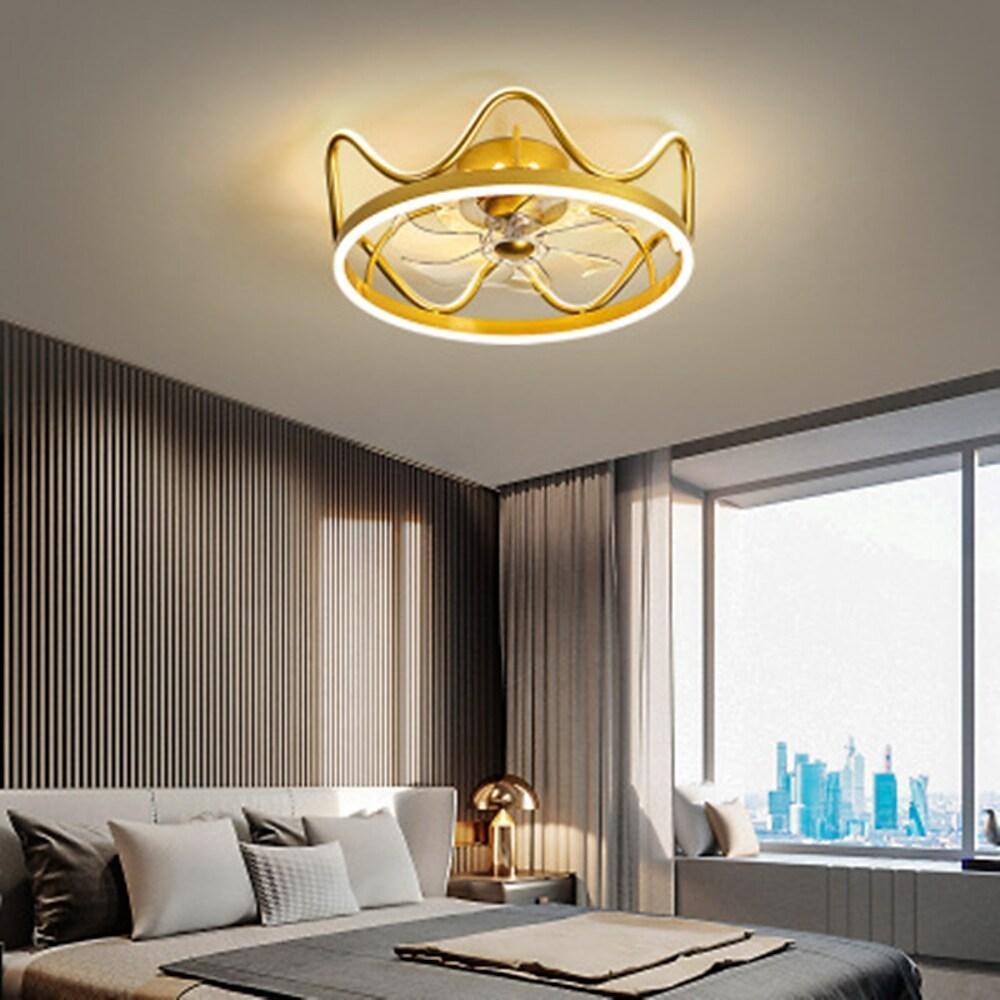 Modern Crown Ceiling Fan Light with Inbuilt LED - 3-Color Temperature