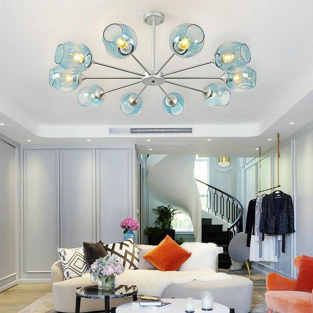 Blue Glass Sputnik Chandelier with 8 Lights - Modern Artistic Design