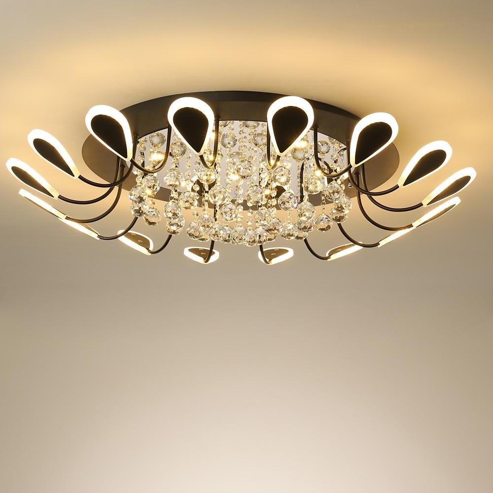 Flower Shaped Crystal Flush Mount LED Ceiling Light - Dimmable