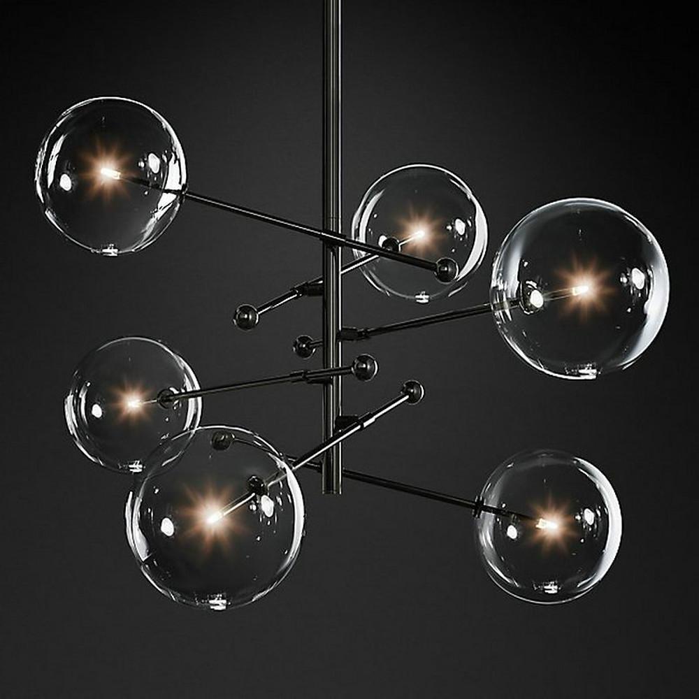 Geometrical Globe Chandelier Metal Glass 6-Light Dining Room Ceiling