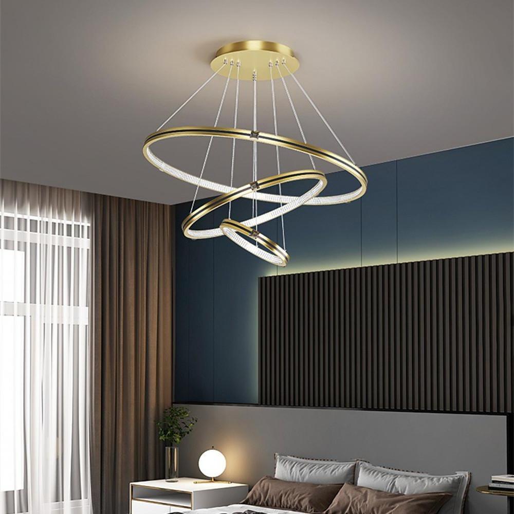 3-Ring LED Chandelier with Remote Control - Modern Metal & Acrylic