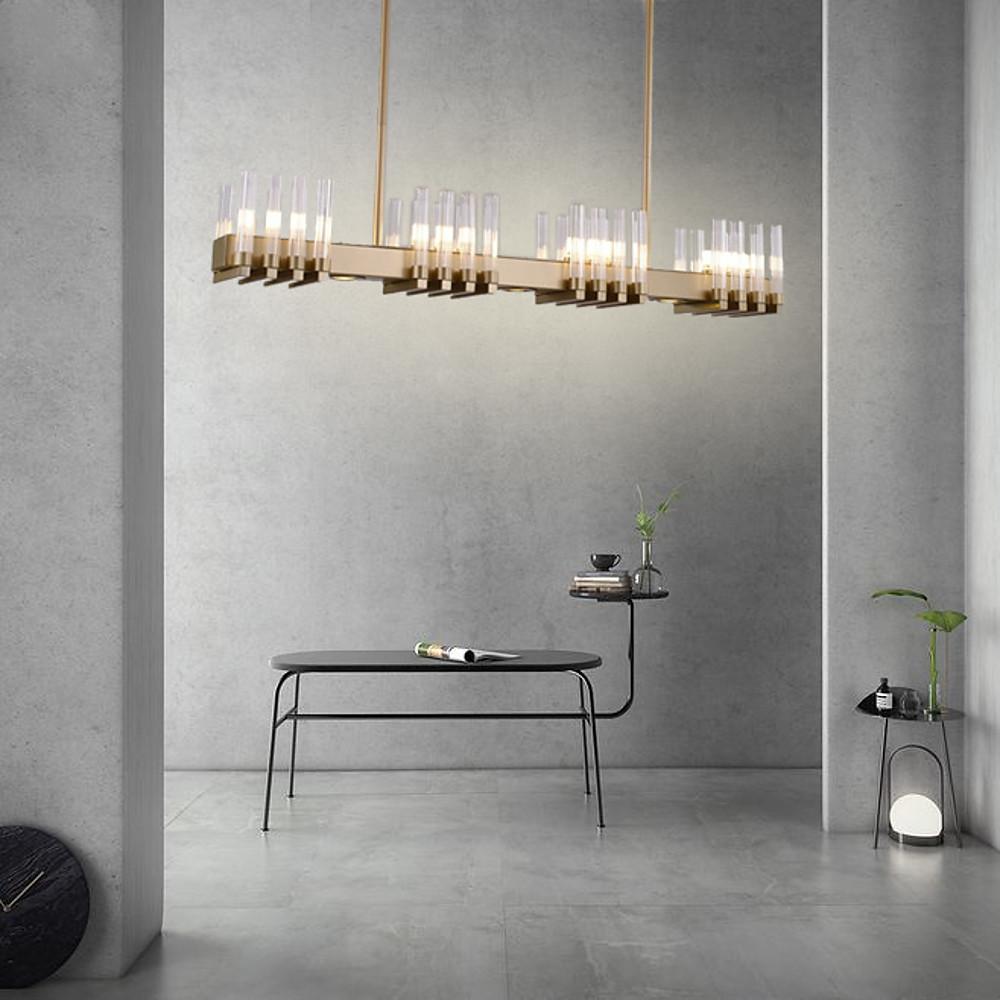 Linear Metal & Glass LED Chandelier – Modern Ambient Lighting